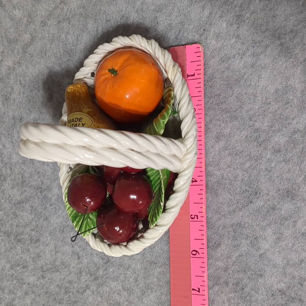 ITALIAN MAJOLICA CERAMIC WOVEN FRUIT BASKET BOWL Unmarked CENTREPIECE 5" - Picture 10 of 10